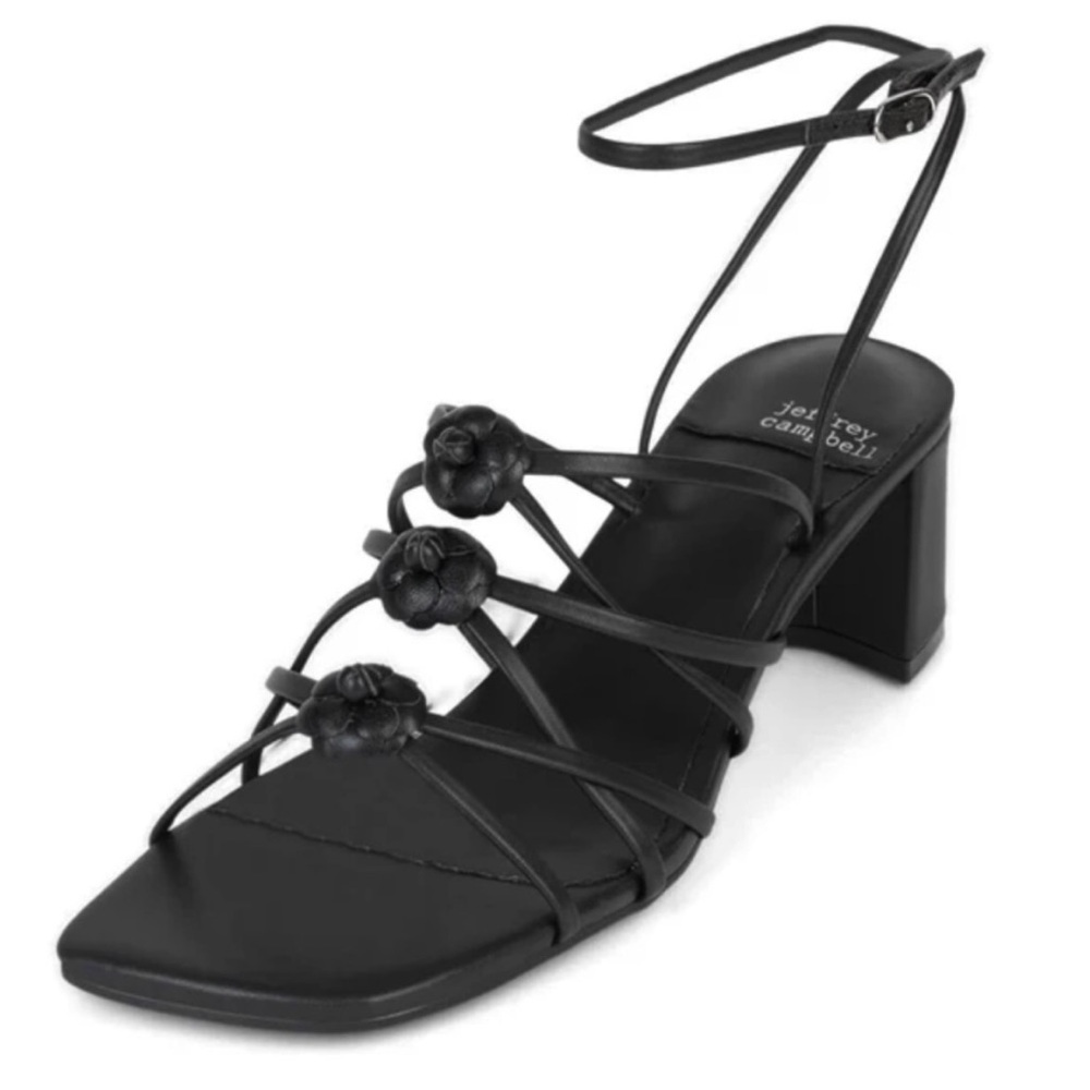 Jeffrey Campbell Black Floral Strappy Block Heel Sandal